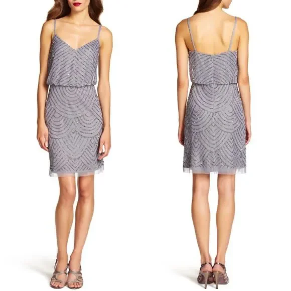 ADRIANNA PAPELL Sequin Mesh Blouson Dress - Picture 1 of 6